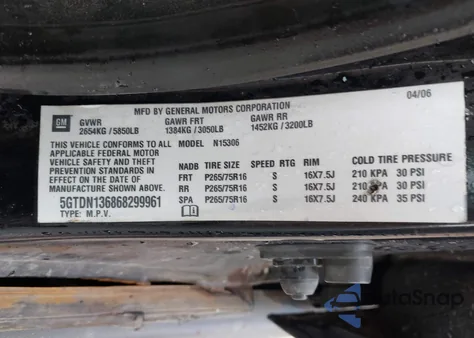 2006 Hummer H3 Suv z USA, uszkodzony, nr VIN 5GTDN136868299961